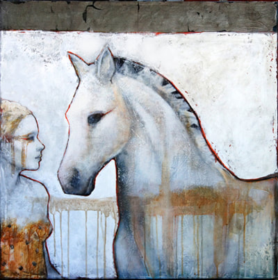 acrylic painting of a girl performer and her horse