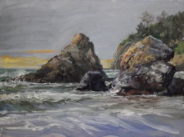 Landscape of coast line with jagged rocks