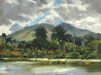 Landscape with mountains and palms 