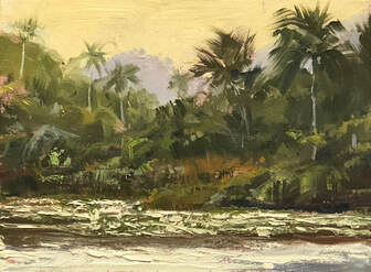 Jungle scene with ocean in foreground