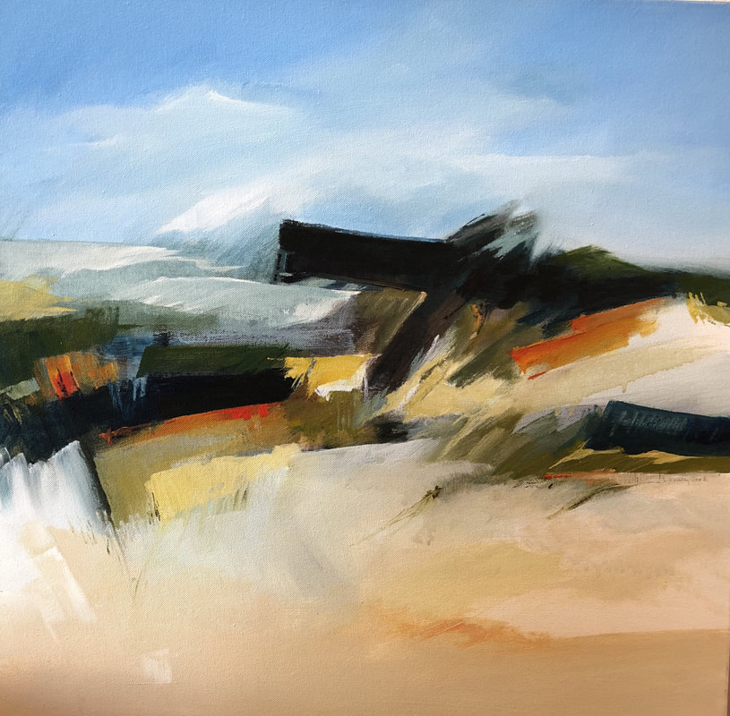 Abstract painting of sand dunes and sky