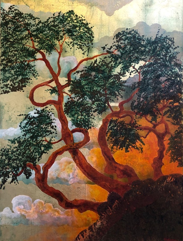 Painting of tree on hillside