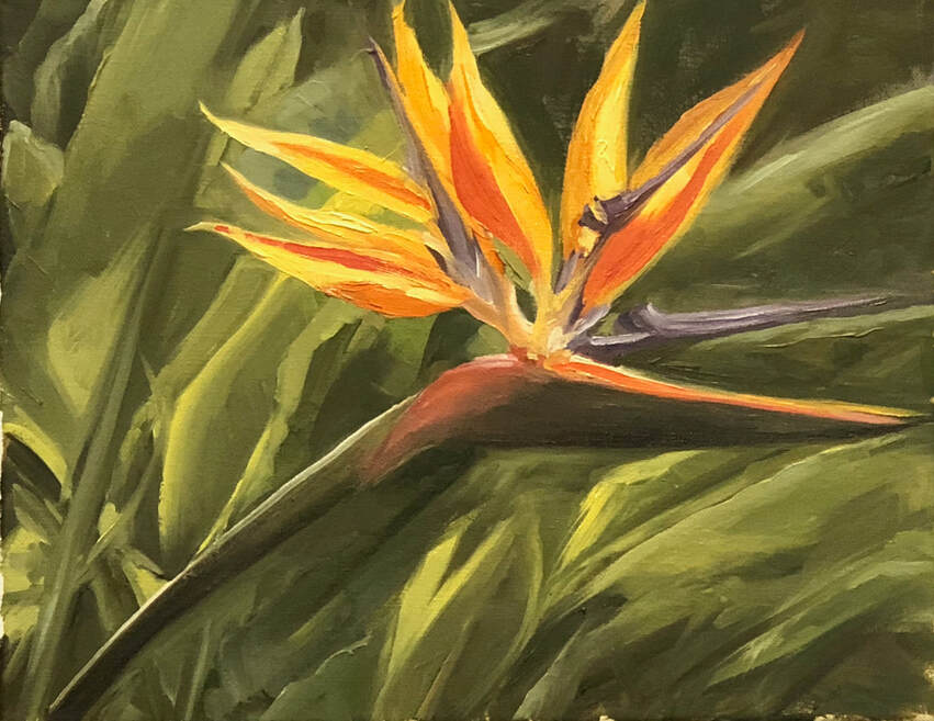 Painting of blooming birds of paradise