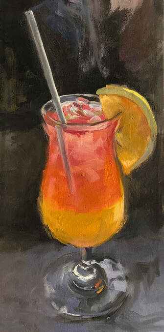 Painting of cocktail in hurricane glass