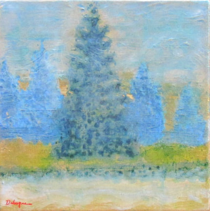 Impressionist style landscape with pine tree