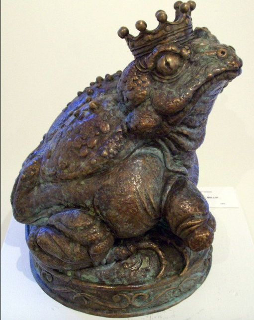 Bronze fountain of frog wearing crown