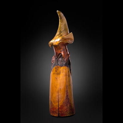 interpretive bronze sculpture on a hand carved cedar pedestal