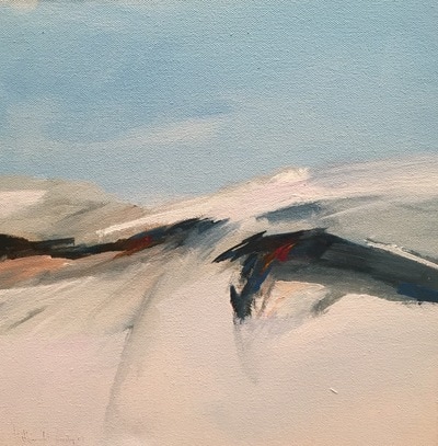 Abstract landscape painting of snow covered mountain top