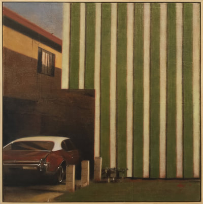 oil painting of a Cutlass in front of a building