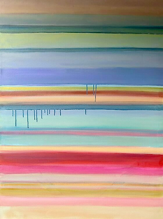 Abstract painting with colors in horizontal lines
