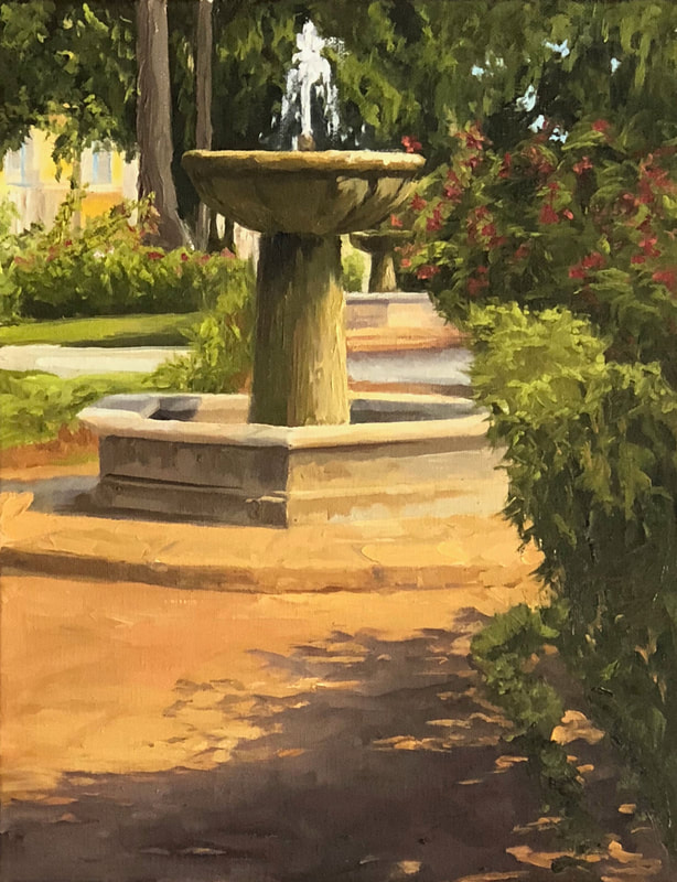 Painting of park fountain