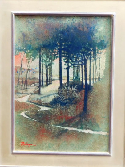 Painting of forest with creek 