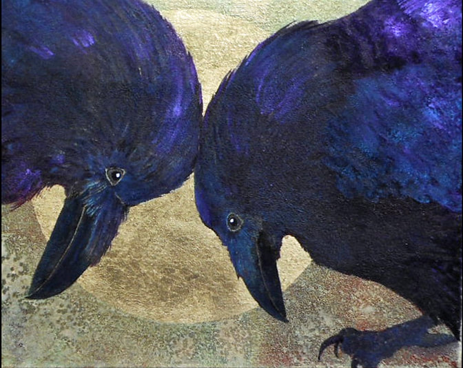 Painting of crows with heads together