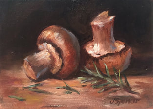 oil painting of two mushrooms