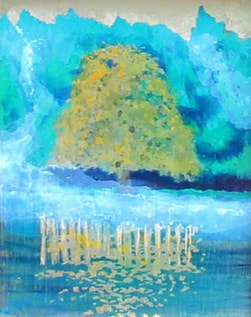 Impressionist style landscape with oak tree