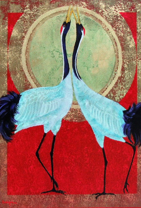 Painting of two birds facing each other