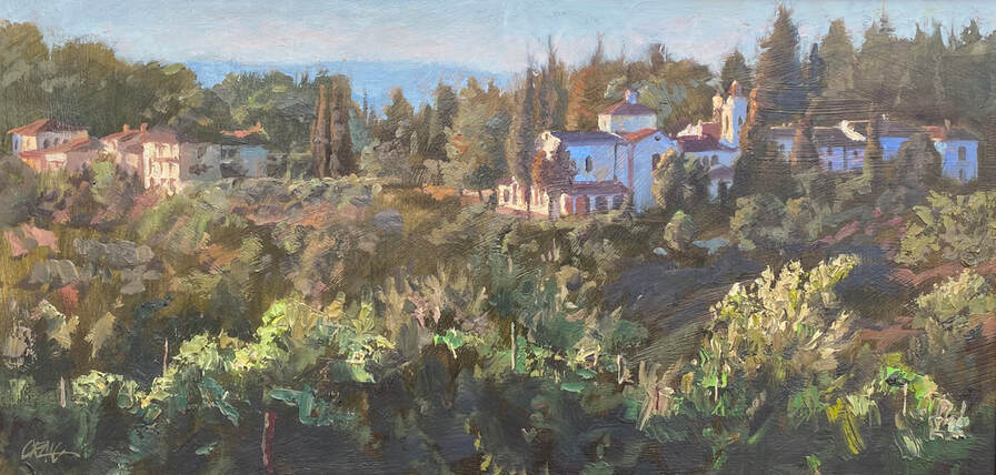 Landscape painting with Tuscan buildings 