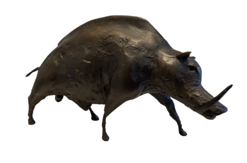 Abstract bronze sculpture of warthog
