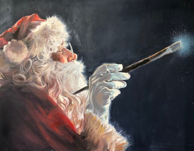 Portrait of Santa Claus in profile holding paint brush